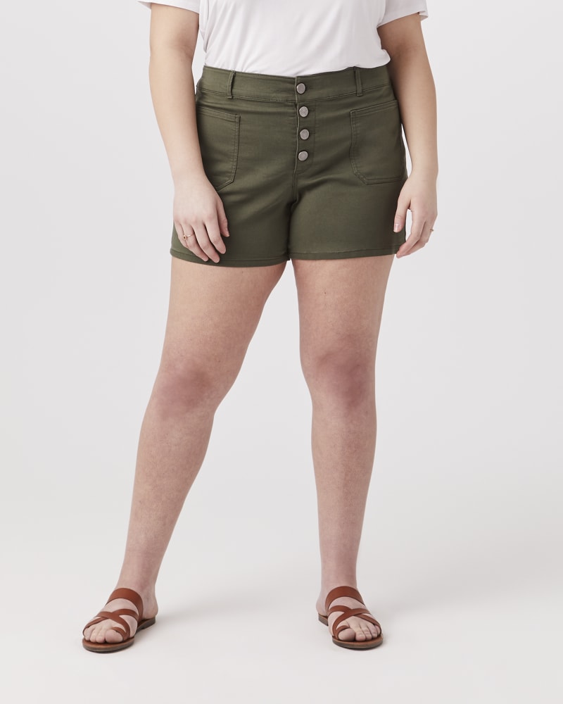 Front of plus size Dayana Super Stretch Button Fly Short by Meri Skye | Dia&Co | dia_product_style_image_id:154262